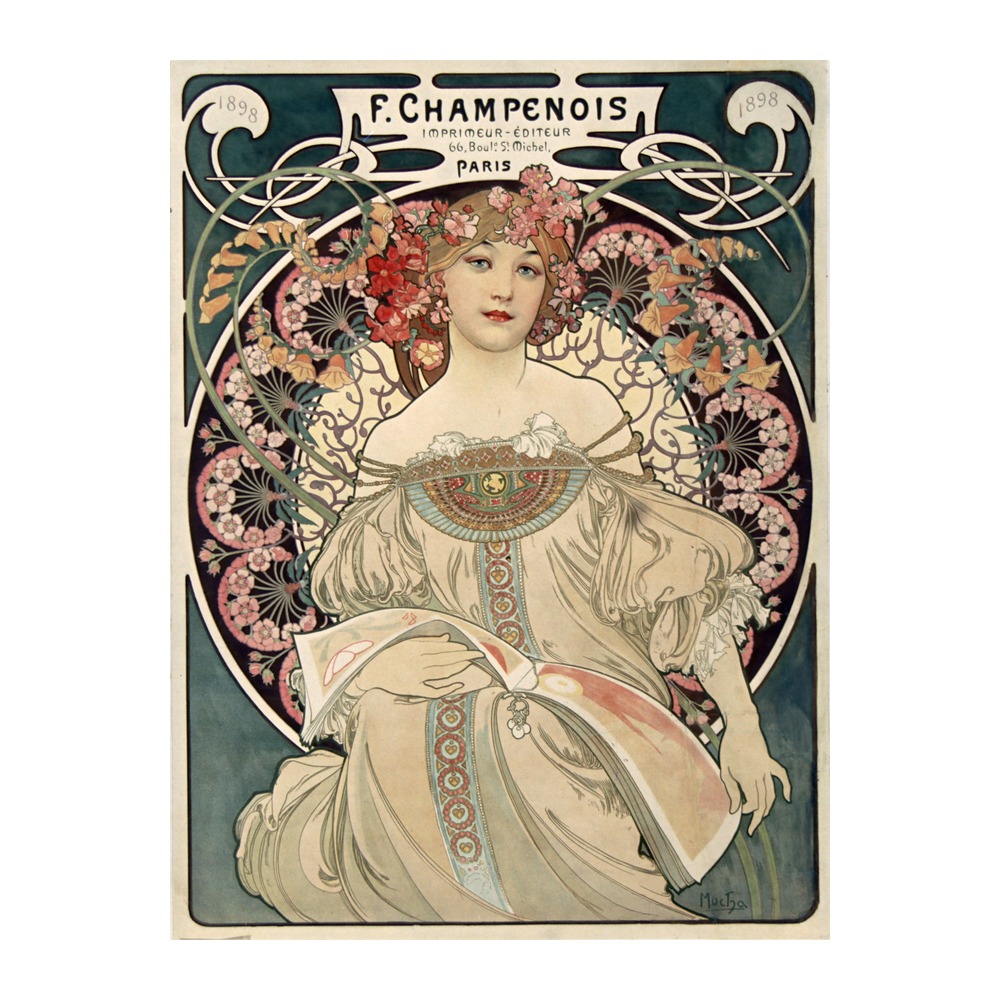 F. Champenois imprimeur éditeur vintage Art Nouveau poster by Alphonse Mucha 1897