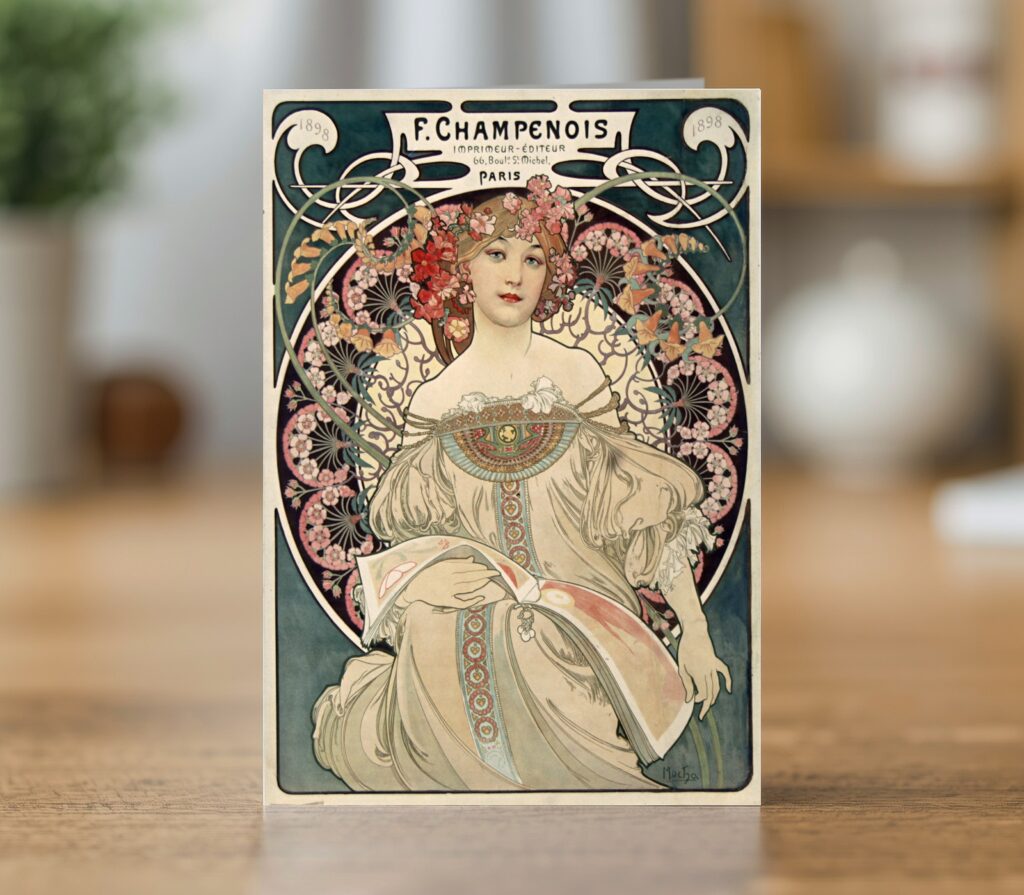 Fine art greetings card of the F. Champenois imprimeur éditeur poster by Alphonse Mucha 1897