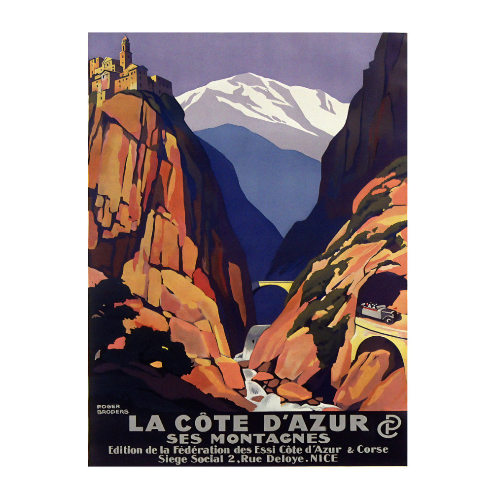 La Cote d Azur ses montagnes Essi Cote d Azur et Corse vintage travel poster by Roger Broders 1930