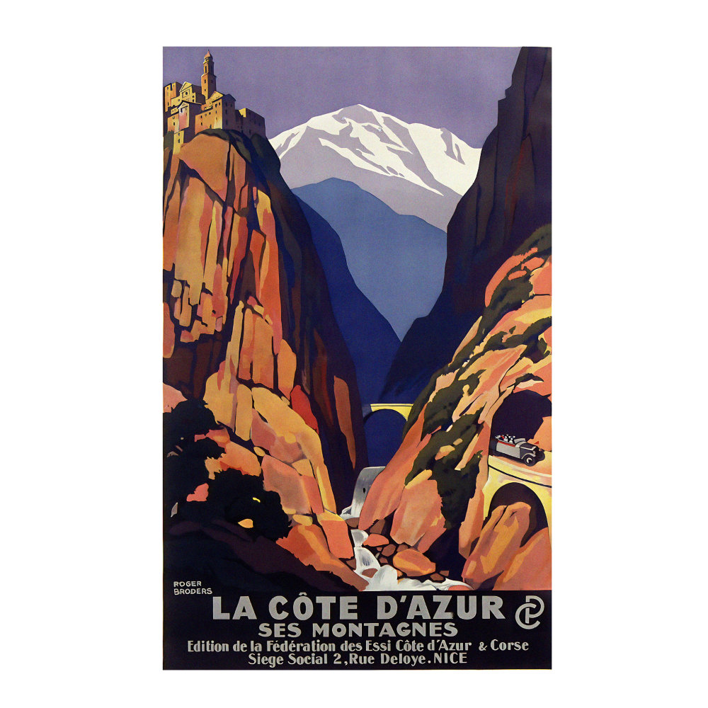 La Cote d Azur ses montagnes Essi Cote d Azur et Corse vintage travel poster by Roger Broders 1930