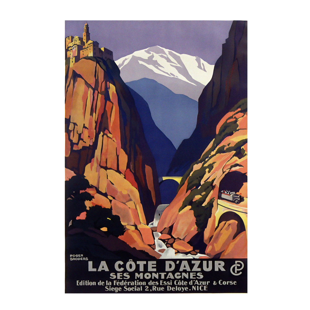 La Cote d Azur ses montagnes Essi Cote d Azur et Corse vintage travel poster by Roger Broders 1930