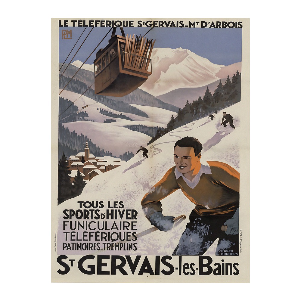 Le téléphérique Saint-Gervais Mont-d'Arbois vintage French travel poster by Roger Broders 1930