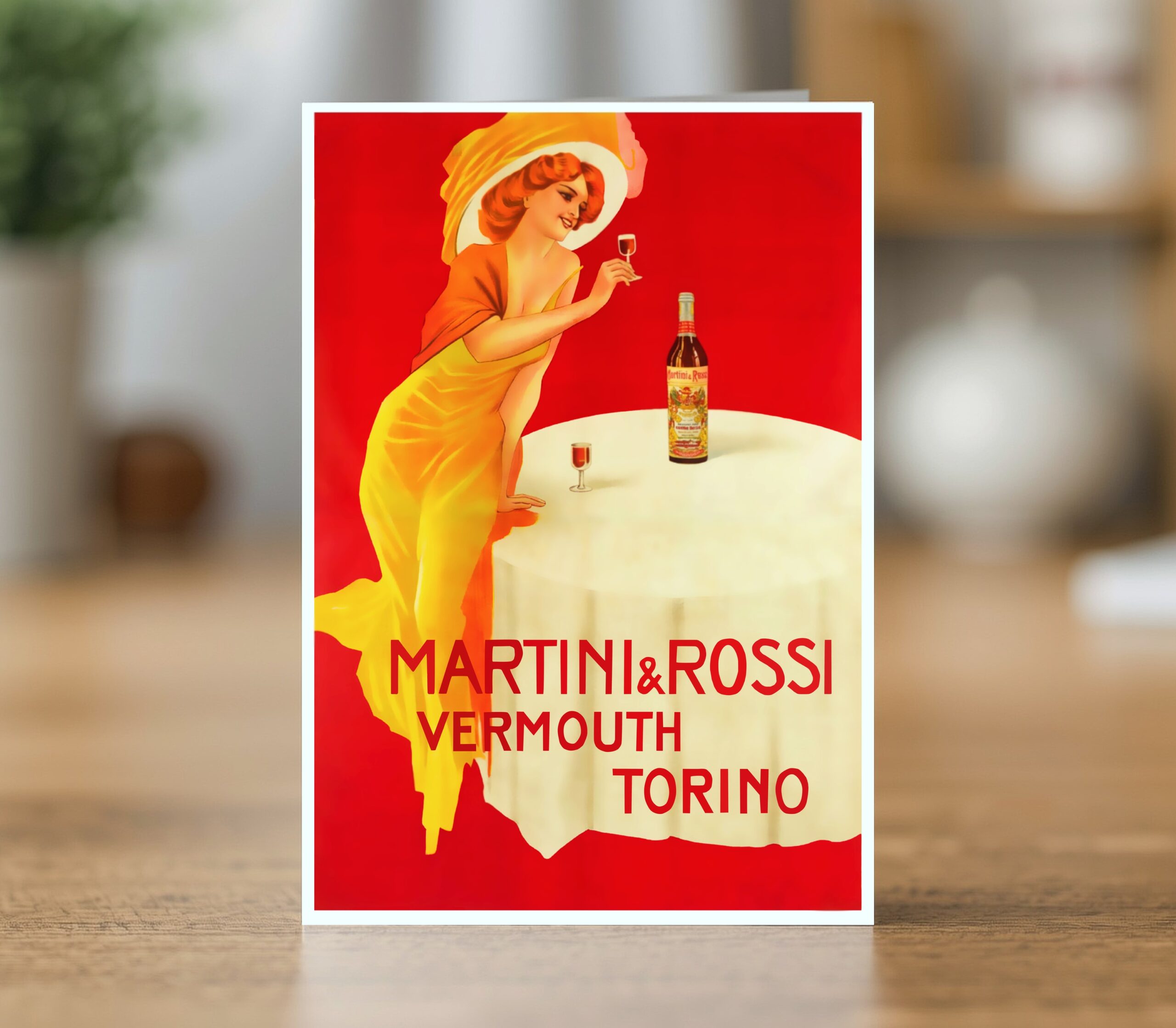 Fine art greetings card reproducing the Martini Rossi Vermouth Torino drinks poster 1924