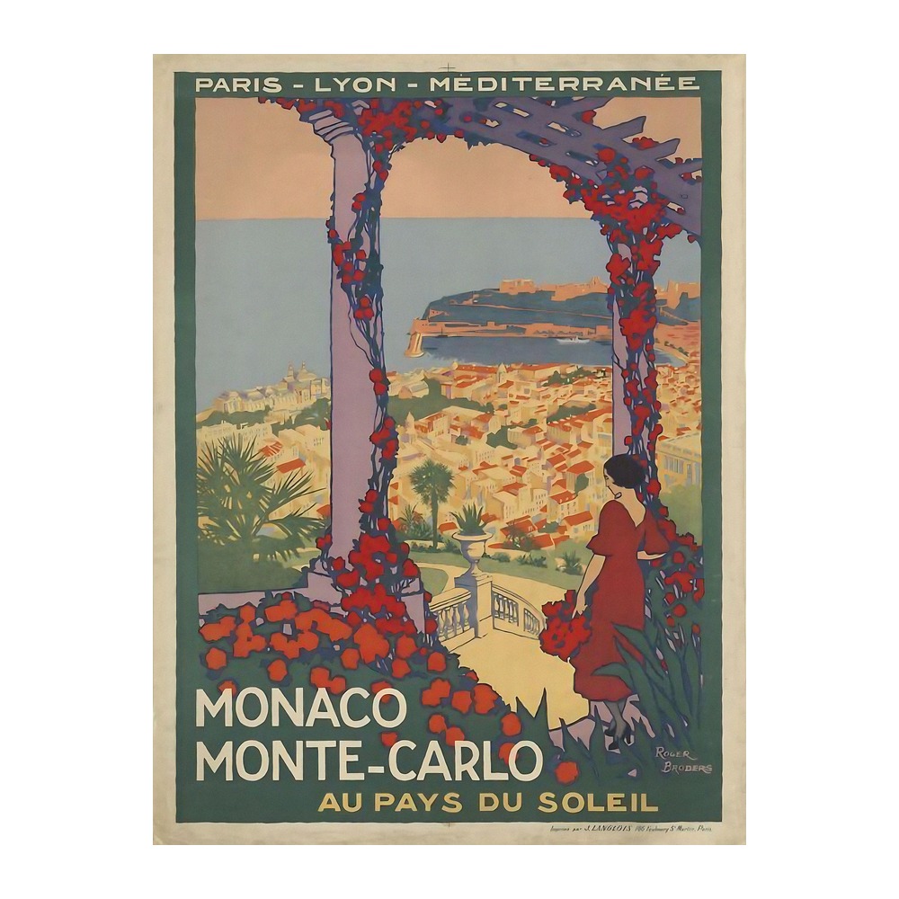 Monaco Monte Carlo Au Pays du Soleil Poster by Roger Broders (1920) - new reproduction fine art print mock