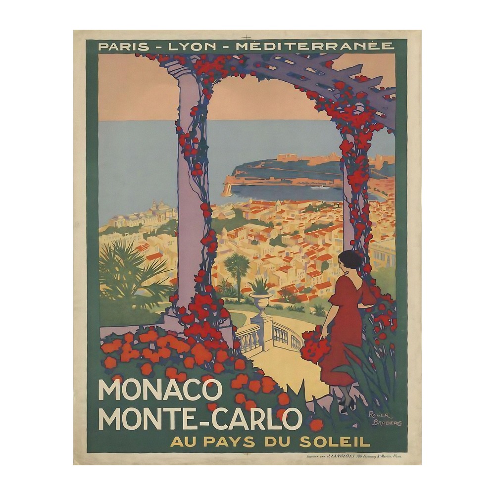 Monaco Monte Carlo Au Pays du Soleil Poster by Roger Broders (1920) - new reproduction fine art print mock