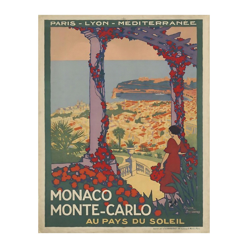 Monaco Monte Carlo Au Pays du Soleil Poster by Roger Broders (1920) - new reproduction fine art print mock