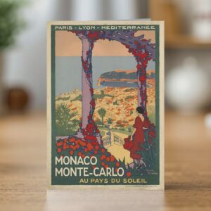 Fine art greetings card of the Monaco Monte Carlo Au Pays du Soleil travel poster by Roger Broders 1920