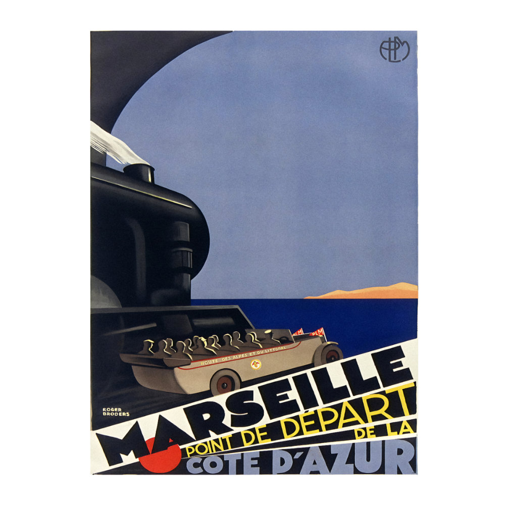 PLM Marseille point de depart de la Cote d Azur vintage travel poster by Roger Broders 1929