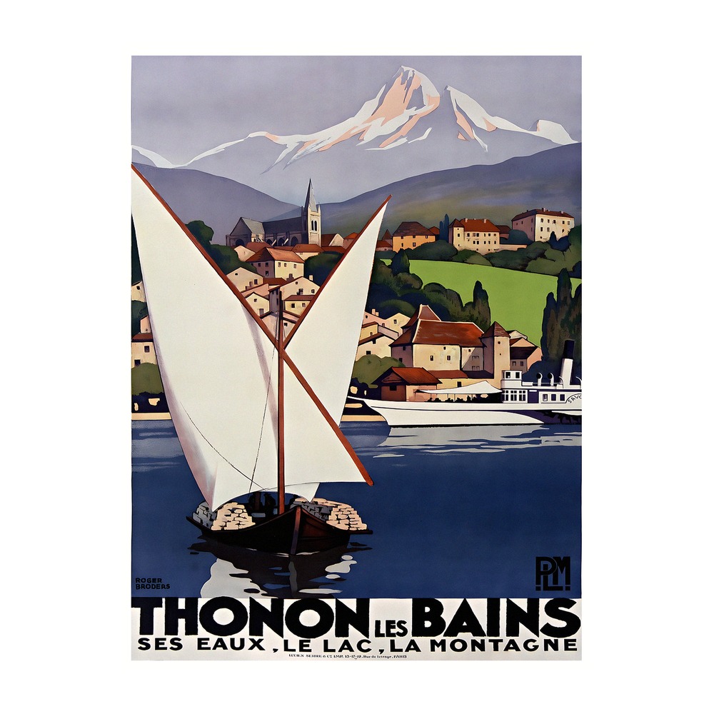 Thonon-les-Bains ses eaux vintage French travel poster by Roger Broders