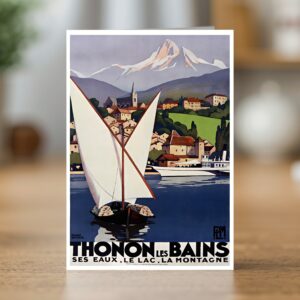Fine art greetings card of the PLM Thonon-les-Bains ses eaux travel poster by Roger Broders