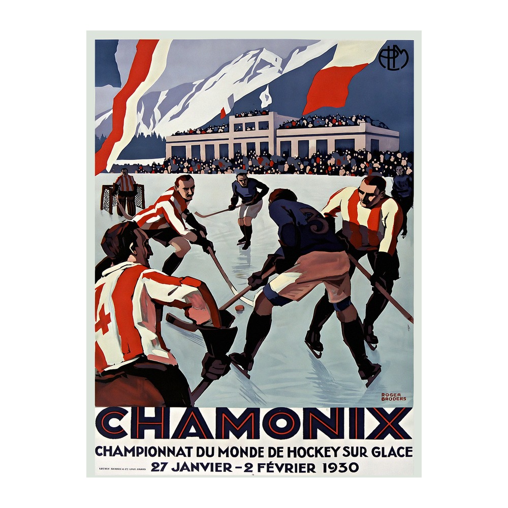 Chamonix ice hockey world championship 1930 vintage French poster by Roger Broders