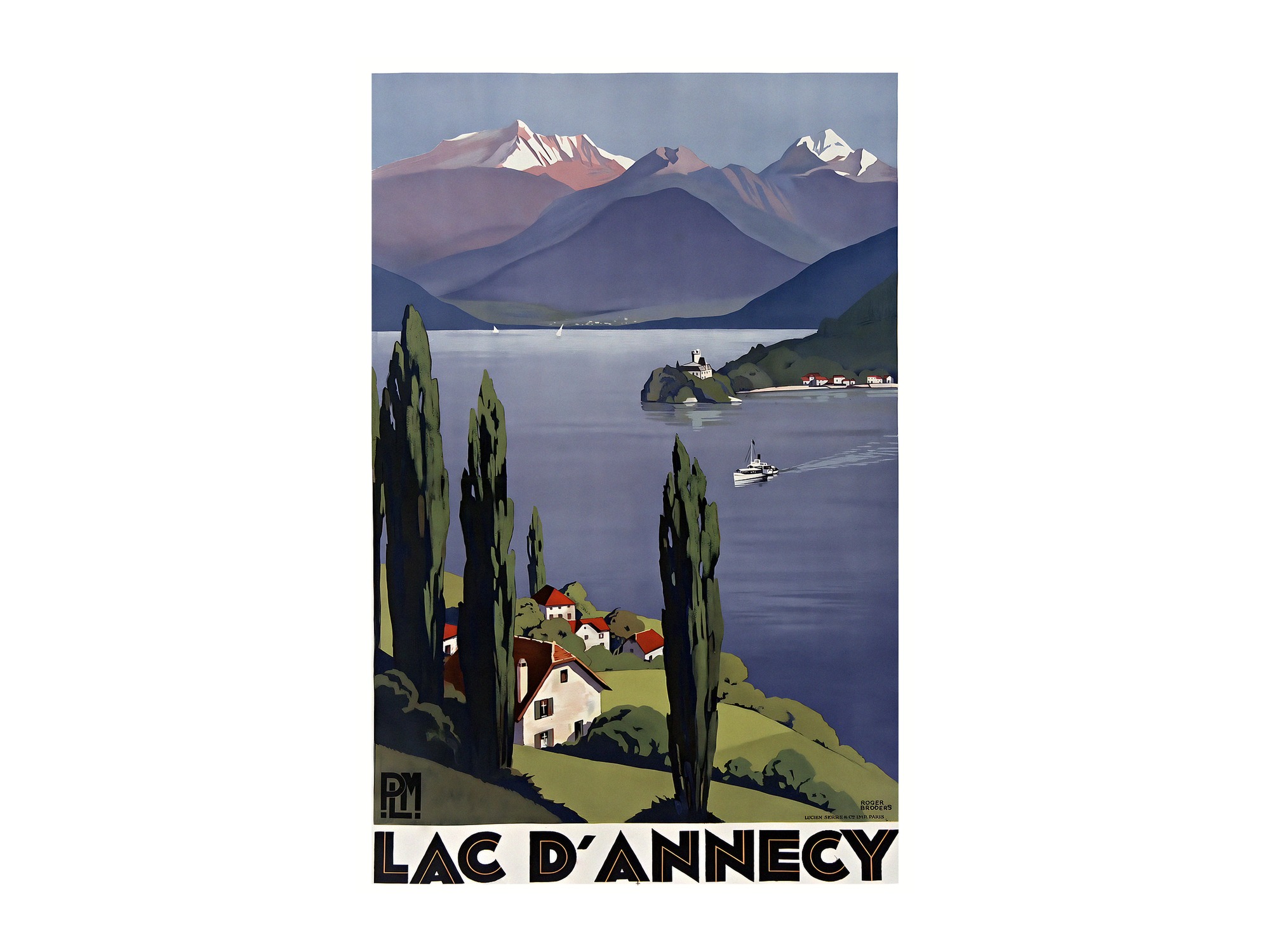 PLM Lac d Annecy vintage travel poster by Roger Broders 1930
