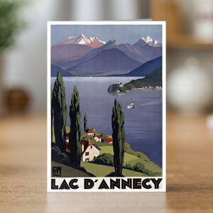Fine art greetings card of the PLM Lac d'Annecy travel poster by Roger Broders 1930