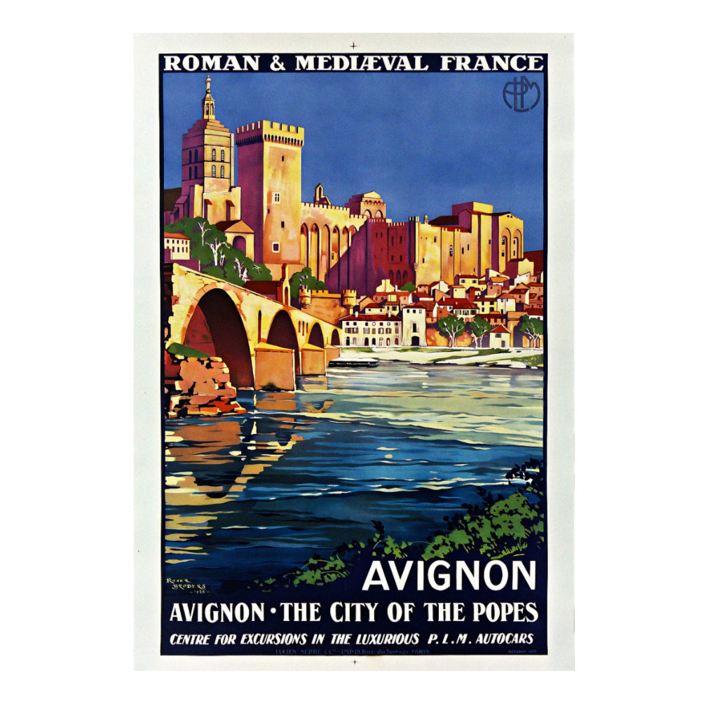 Roman & Mediaeval France PLM Avignon City of the Papes vintage travel poster by Roger Broders 1927