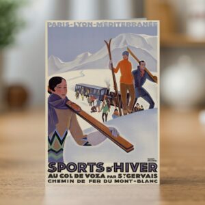 Fine art greetings card of the Sports d'hiver winter sports poster by Roger Broders