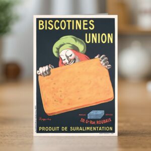 Fine art greetings card reproducing the Biscotines Union food poster by Leonetto Cappiello 1906