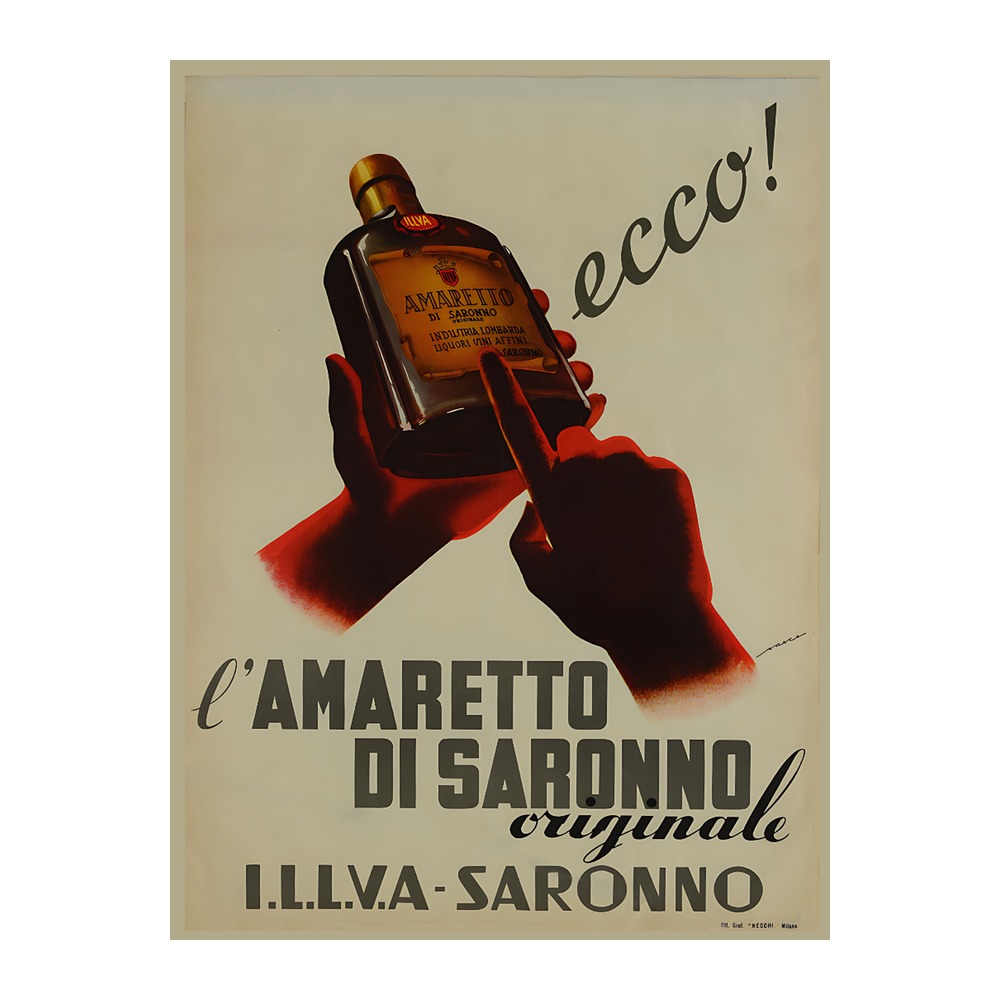 Amaretto Di Saronno poster by Enzo Forlivesi Montanari (1947-55) - new reproduction fine art print mock