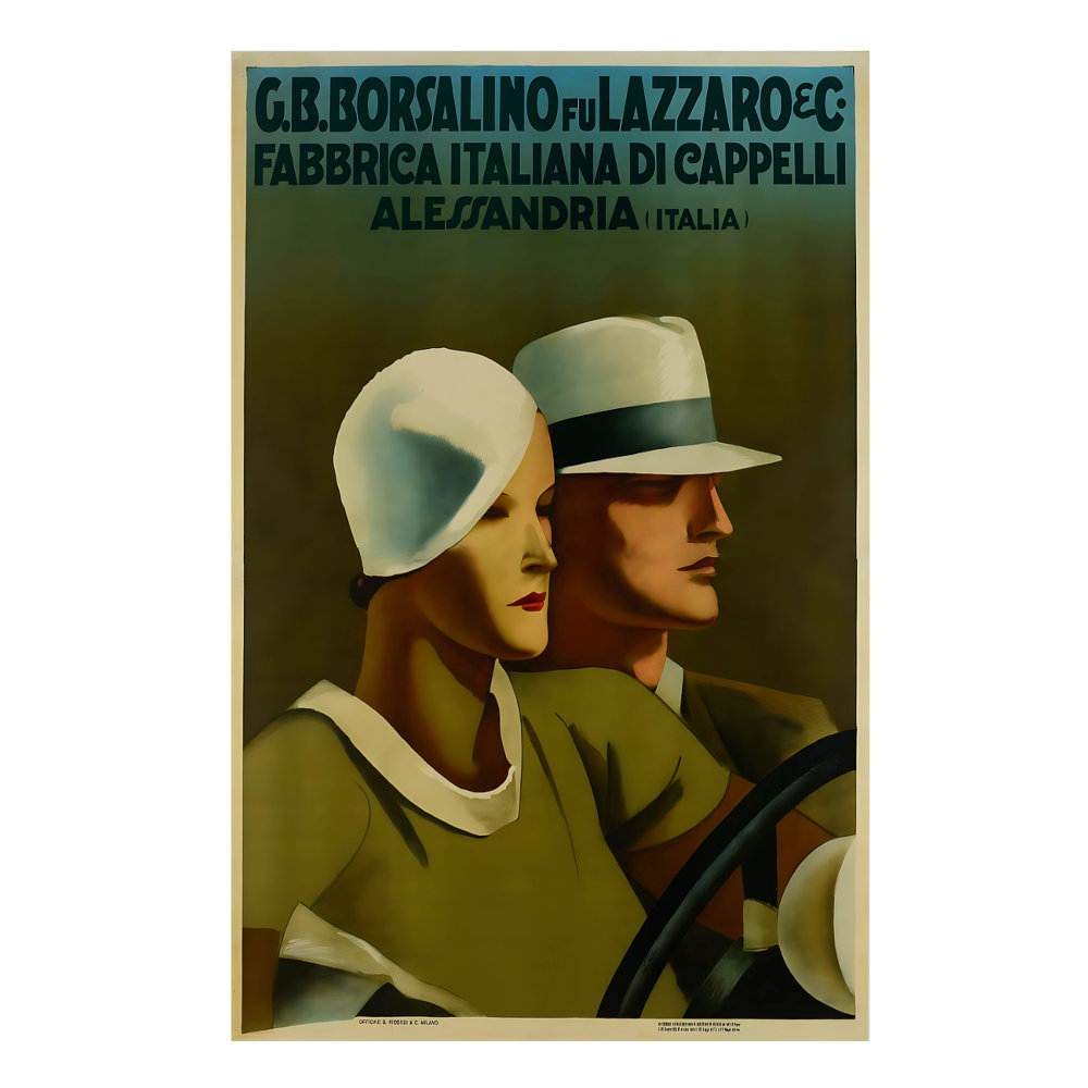 Borsalino Fu Lazzaro & Co poster by Marcello Dudovich (1932-33) - new reproduction fine art print mock