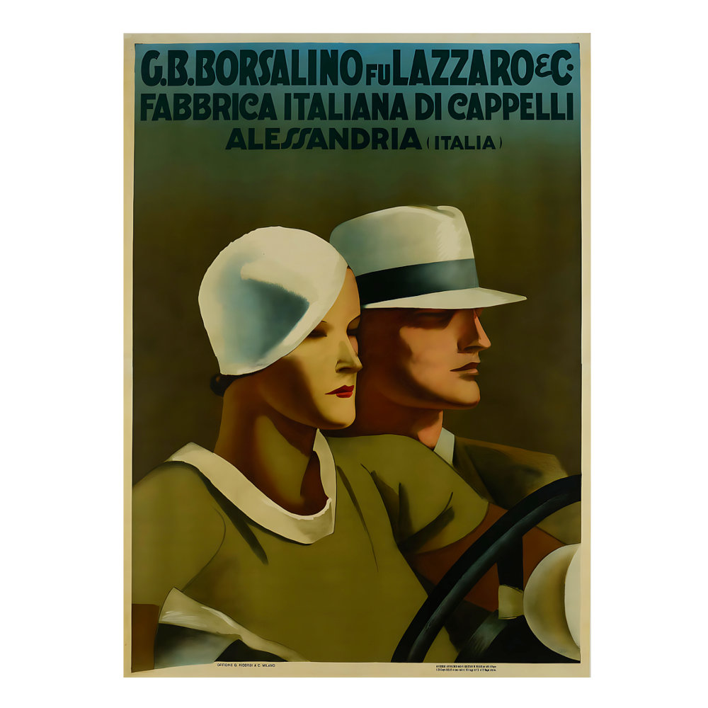Borsalino Fu Lazzaro & Co poster by Marcello Dudovich (1932-33) - new reproduction fine art print mock