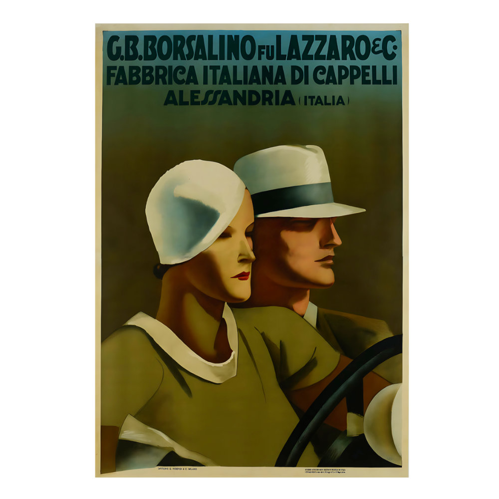 Borsalino Fu Lazzaro & Co poster by Marcello Dudovich (1932-33) - new reproduction fine art print mock