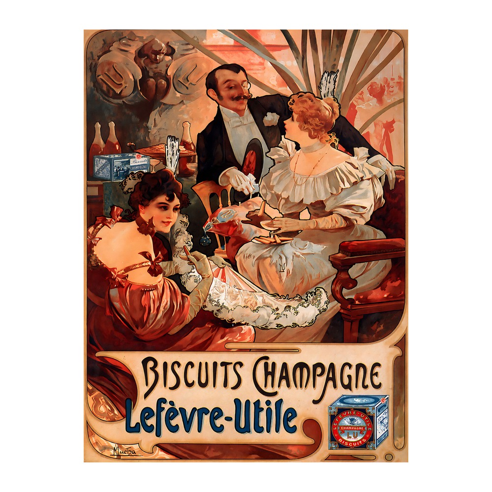 Biscuits Champagne Lefèvre-Utile Poster by Alphonse Mucha (1896) - new reproduction fine art print mock