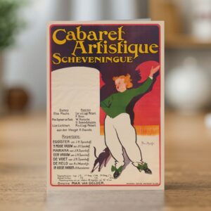 Greetings card reproducing Arnold van Roessel’s 1914 Cabaret Artistique poster - new reproduction