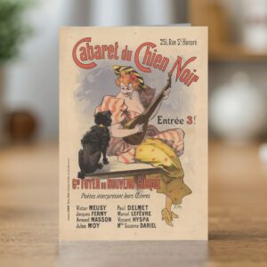 Greetings card reproducing René Péan’s 1896 Cabaret du Chien Noir poster - new reproduction