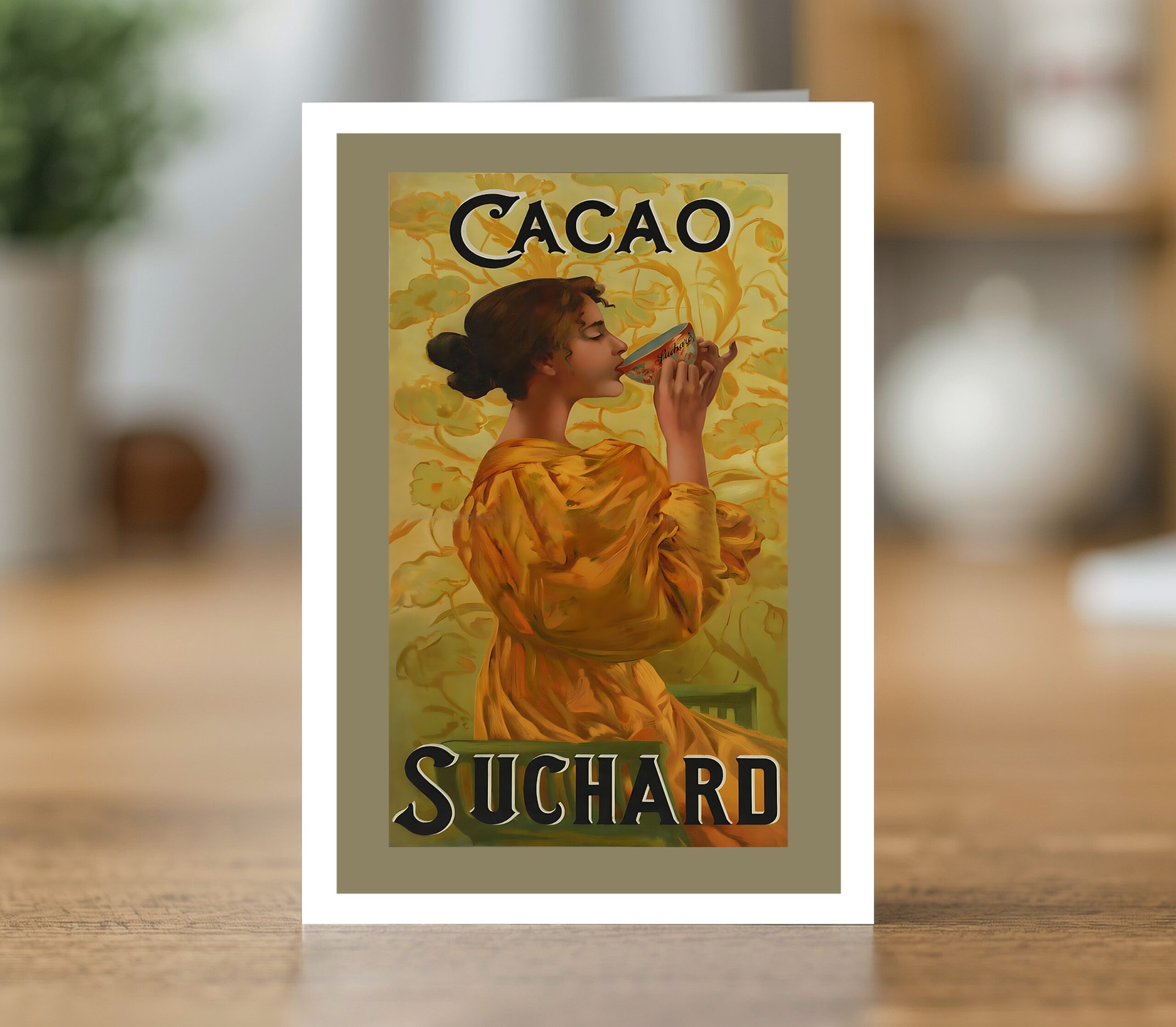 Greetings card reproducing the Cacao Suchard poster (c. 1900) - new reproduction