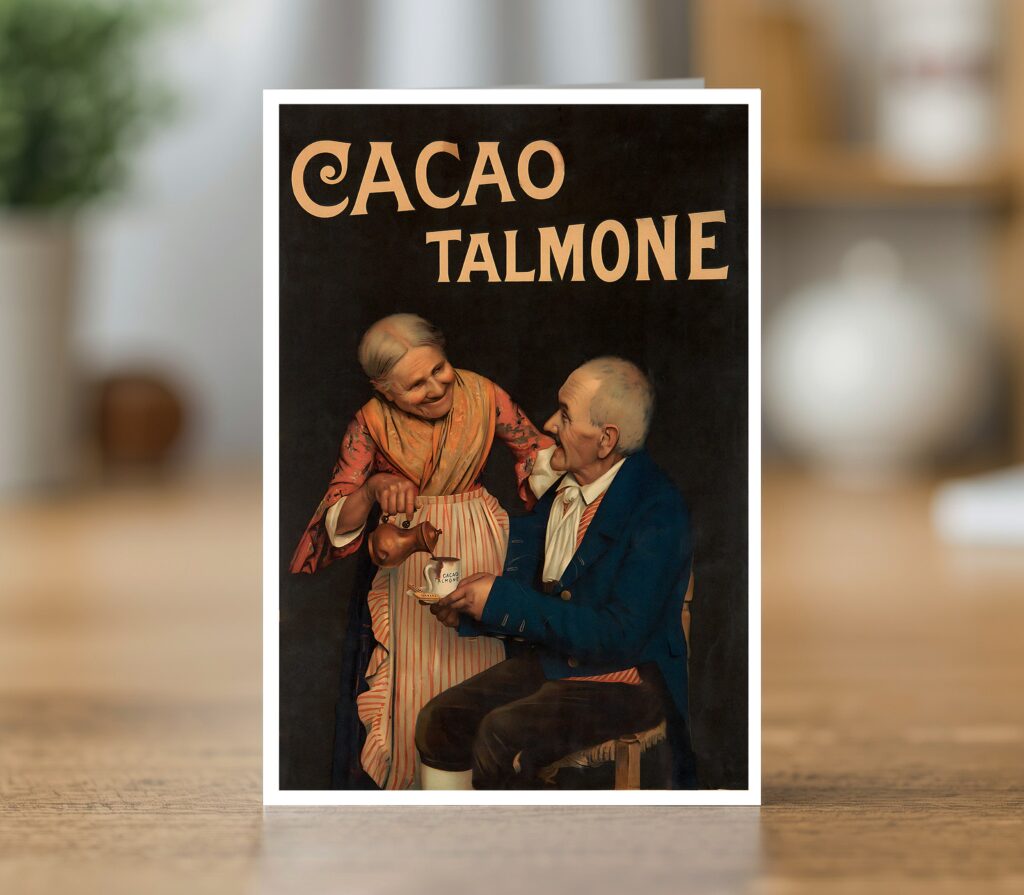 Greetings card reproducing Oschner’s Cacao Talmone poster (c. 1900) - new reproduction