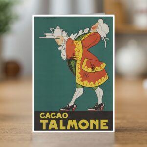 Greetings card reproducing Simonne Graterolle’s 1941 Cacao Talmone poster - new reproduction