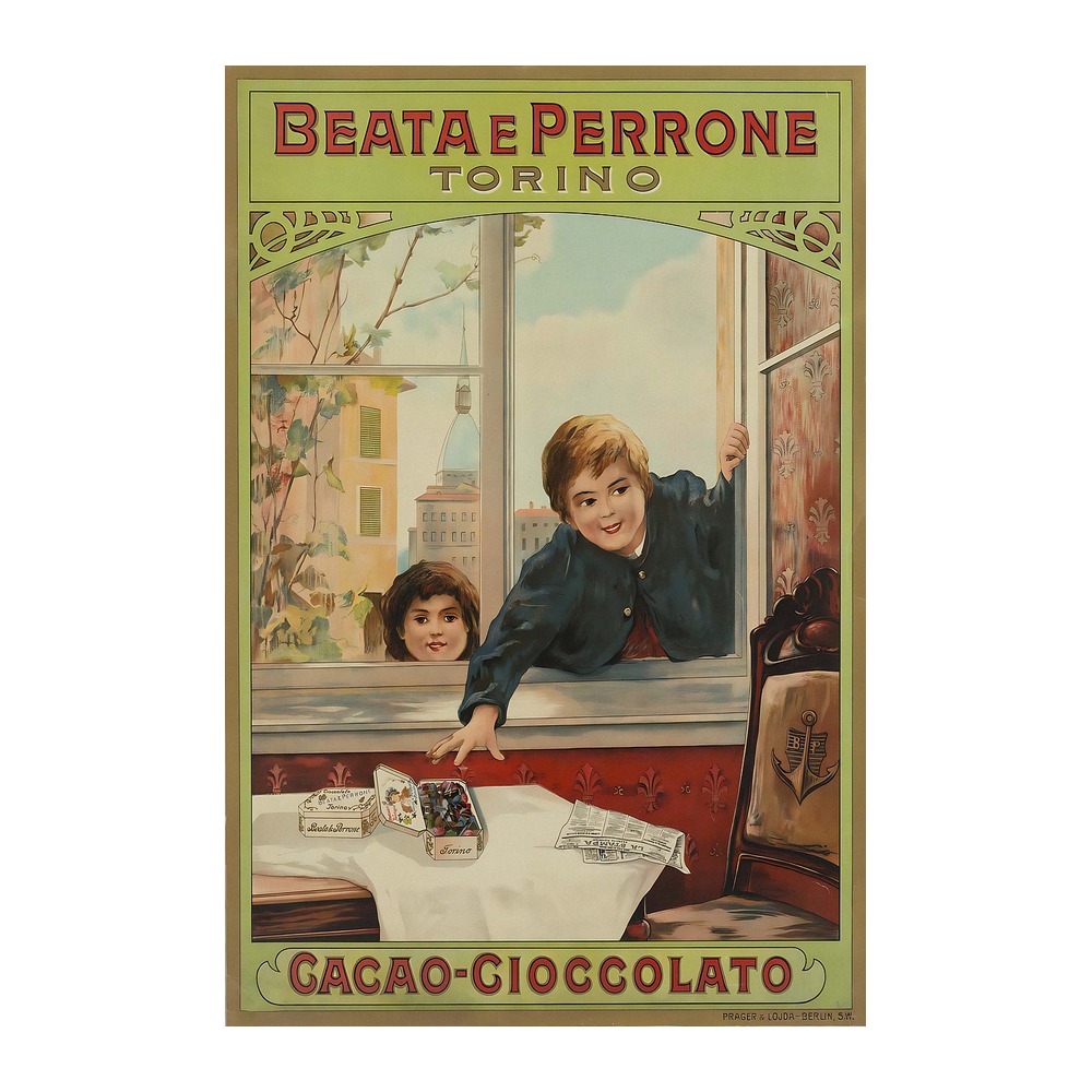 Cacao Beata e Perrone Torino Poster (c. 1900) - new reproduction fine art print mock