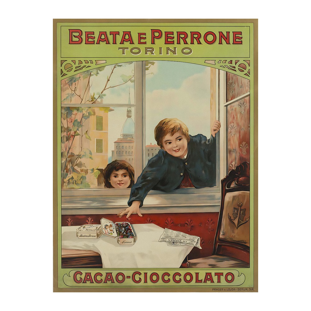 Cacao Beata e Perrone Torino Poster (c. 1900) - new reproduction fine art print mock