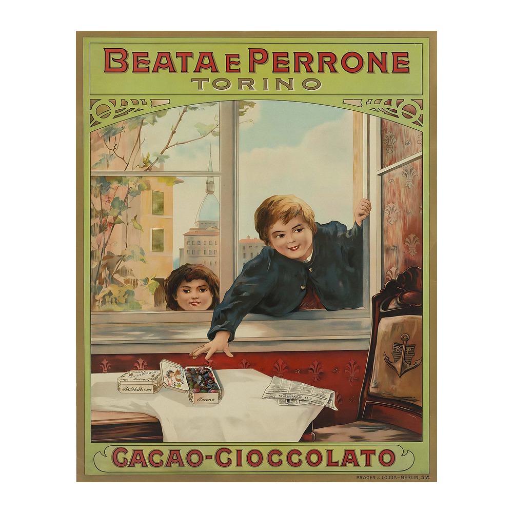 Cacao Beata e Perrone Torino Poster (c. 1900) - new reproduction fine art print mock