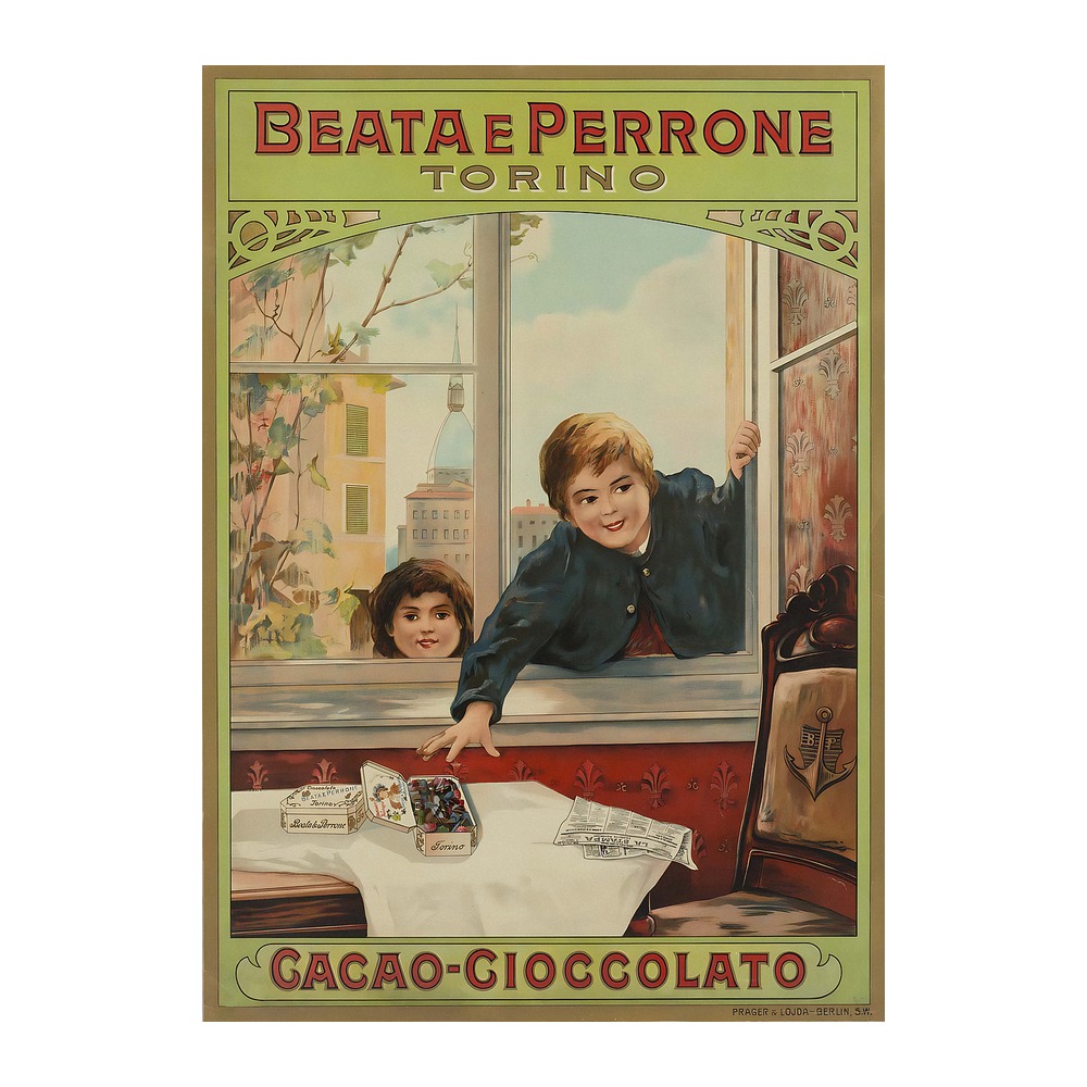 Cacao Beata e Perrone Torino Poster (c. 1900) - new reproduction fine art print mock