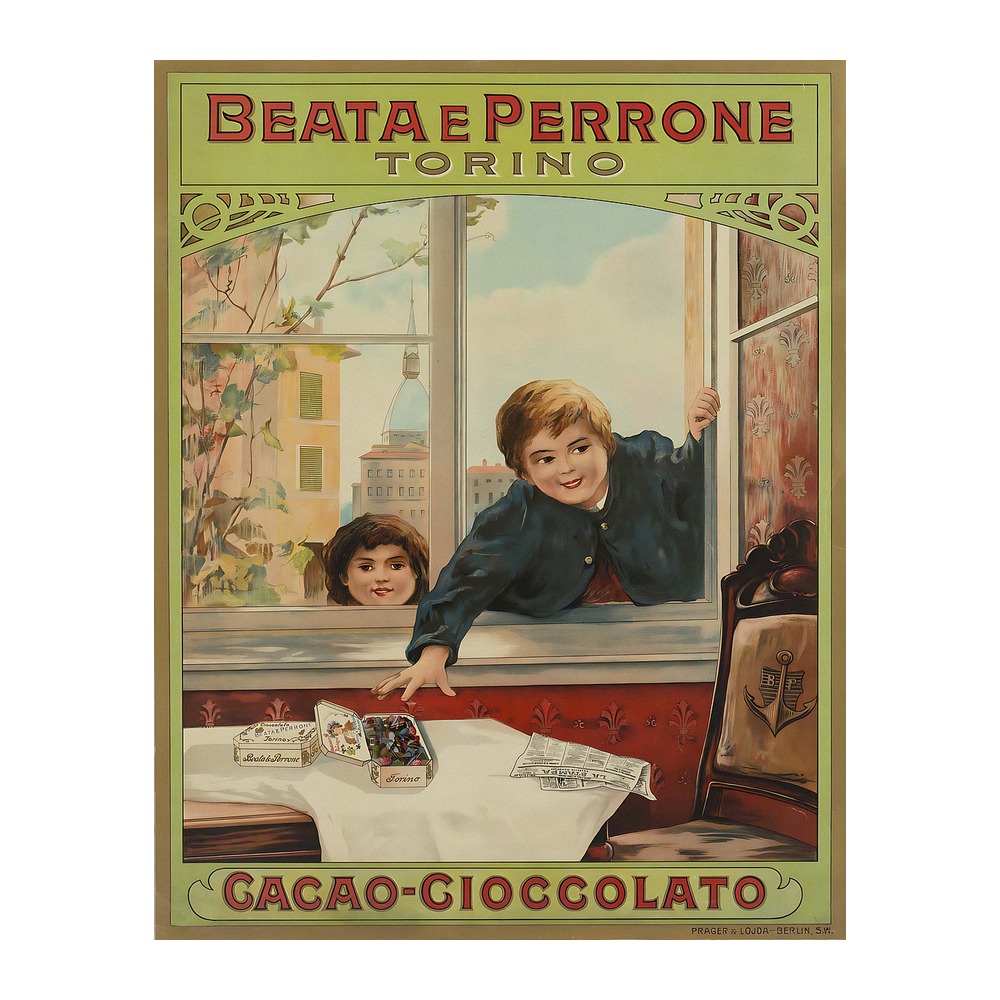 Cacao Beata e Perrone Torino Poster (c. 1900) - new reproduction fine art print mock