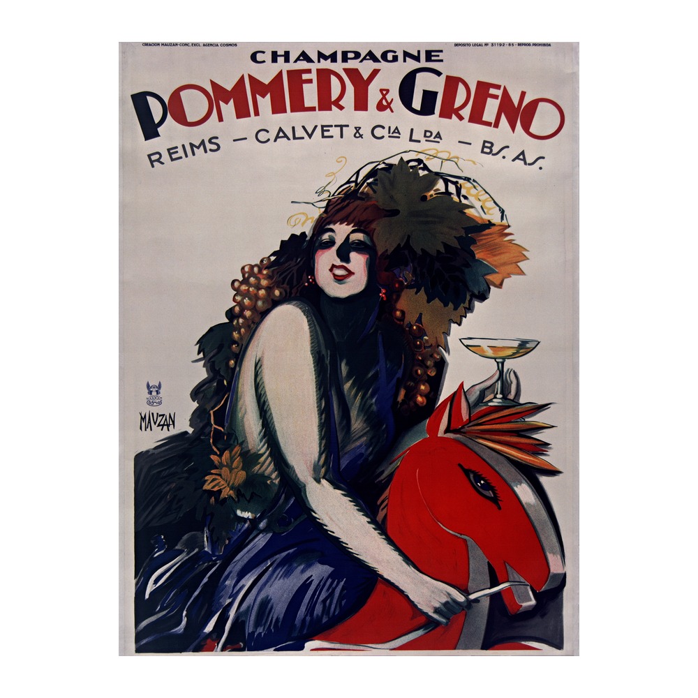 Champagne Pommery and Greno Reims poster by Achille Mauzan (1930) - new reproduction fine art print mock