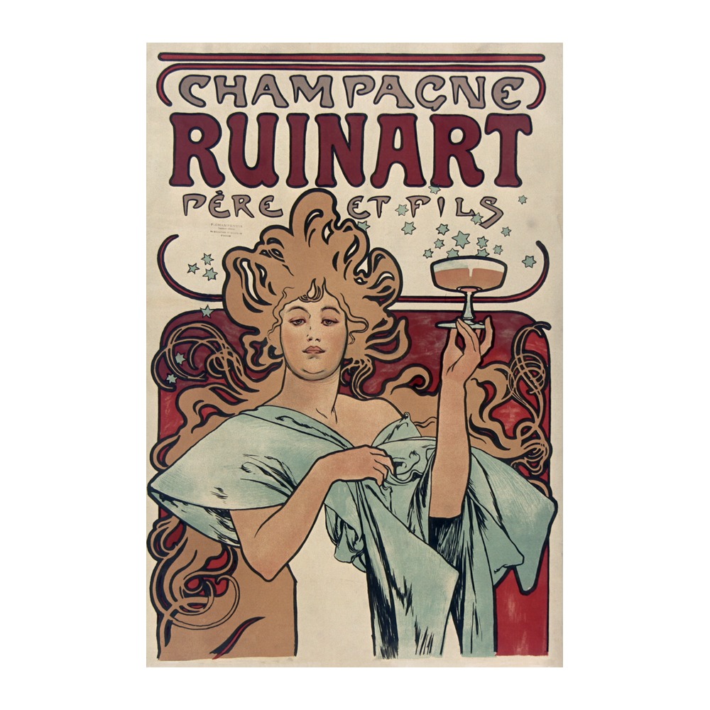 Champagne Ruinart poster by Alphonse Mucha (1896) - new reproduction fine art print mock