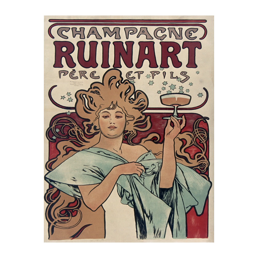 Champagne Ruinart poster by Alphonse Mucha (1896) - new reproduction fine art print mock
