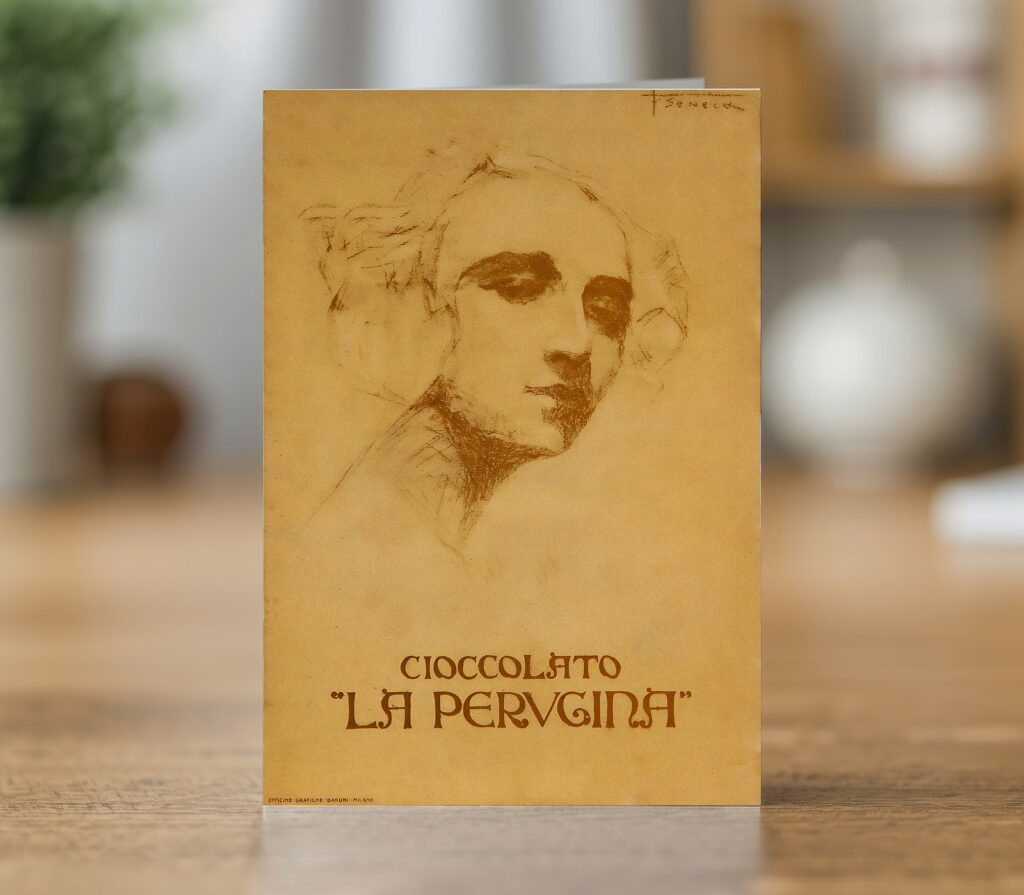 Greetings card reproducing Federico Seneca’s La Perugina chocolate poster (c. 1920) - new reproduction