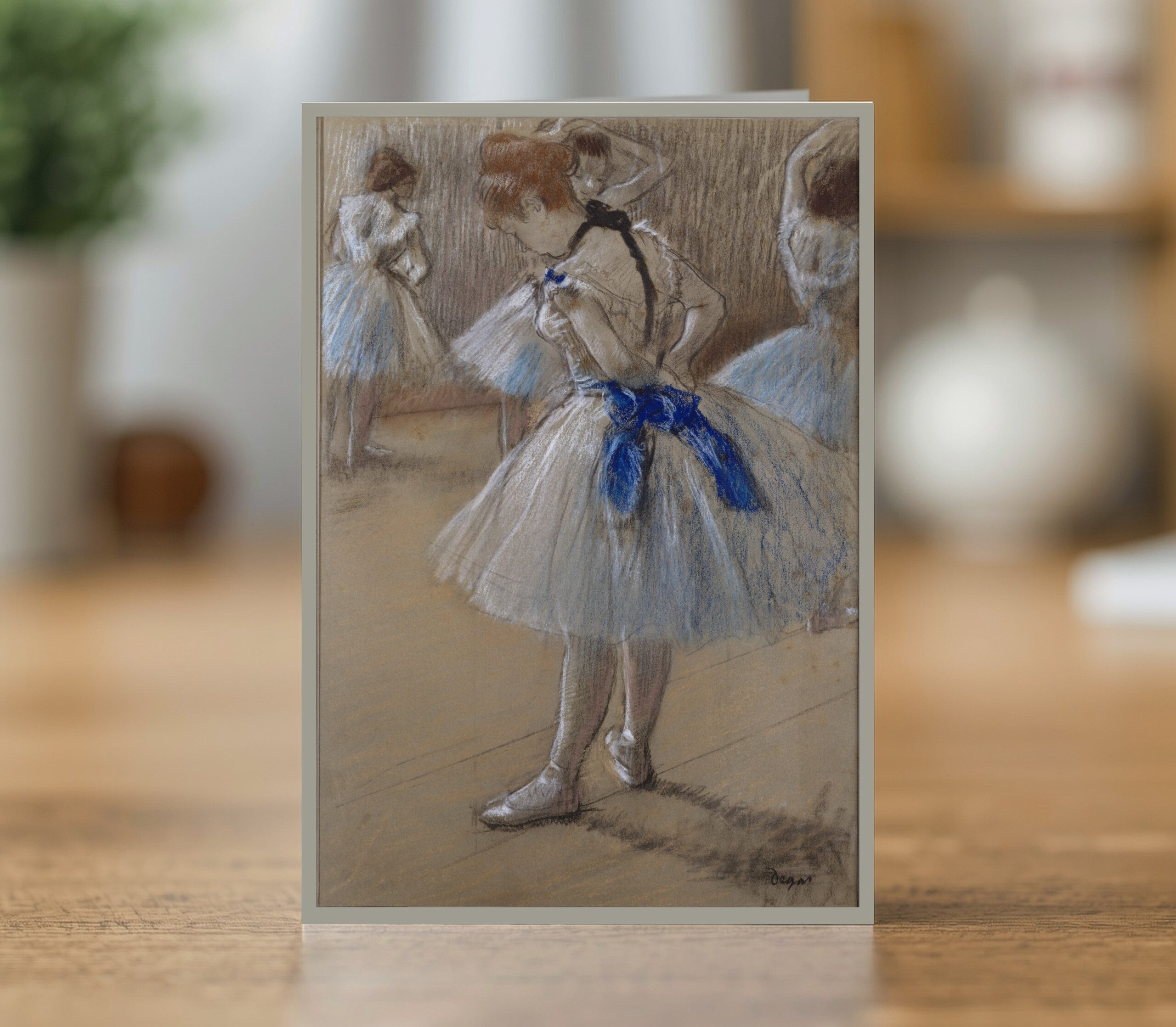 Dancer greetings card reproducing Edgar Degas' 1892 pastel ballet study Dancer