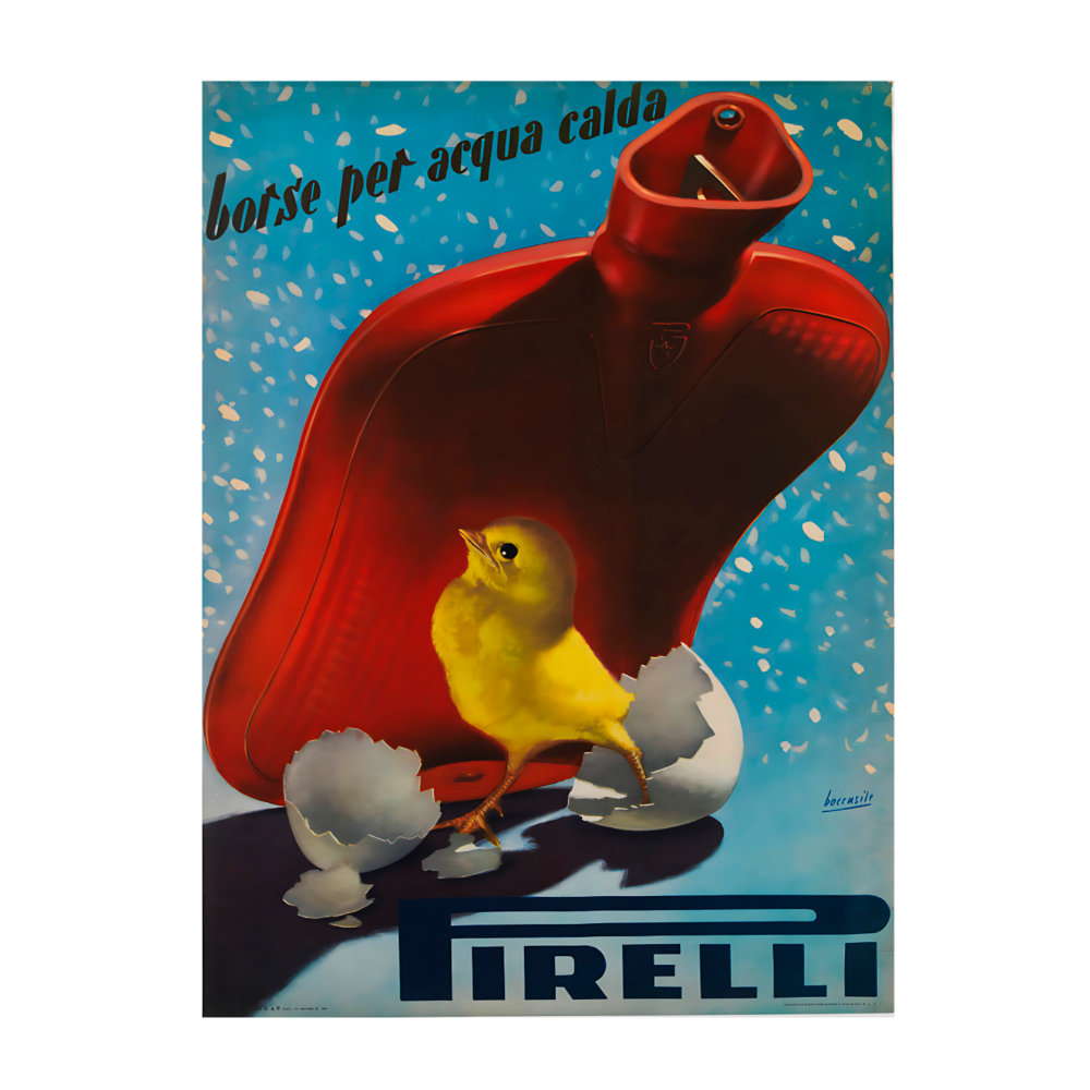 Hot Water Bottle Pirelli poster by Gino Boccasile (1952) - new reproduction fine art print mock