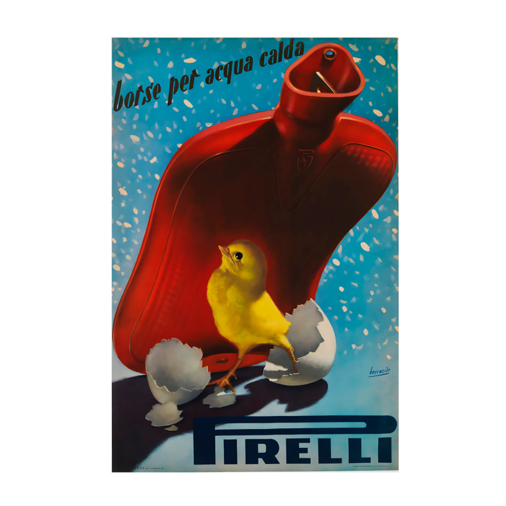 Hot Water Bottle Pirelli poster by Gino Boccasile (1952) - new reproduction fine art print mock