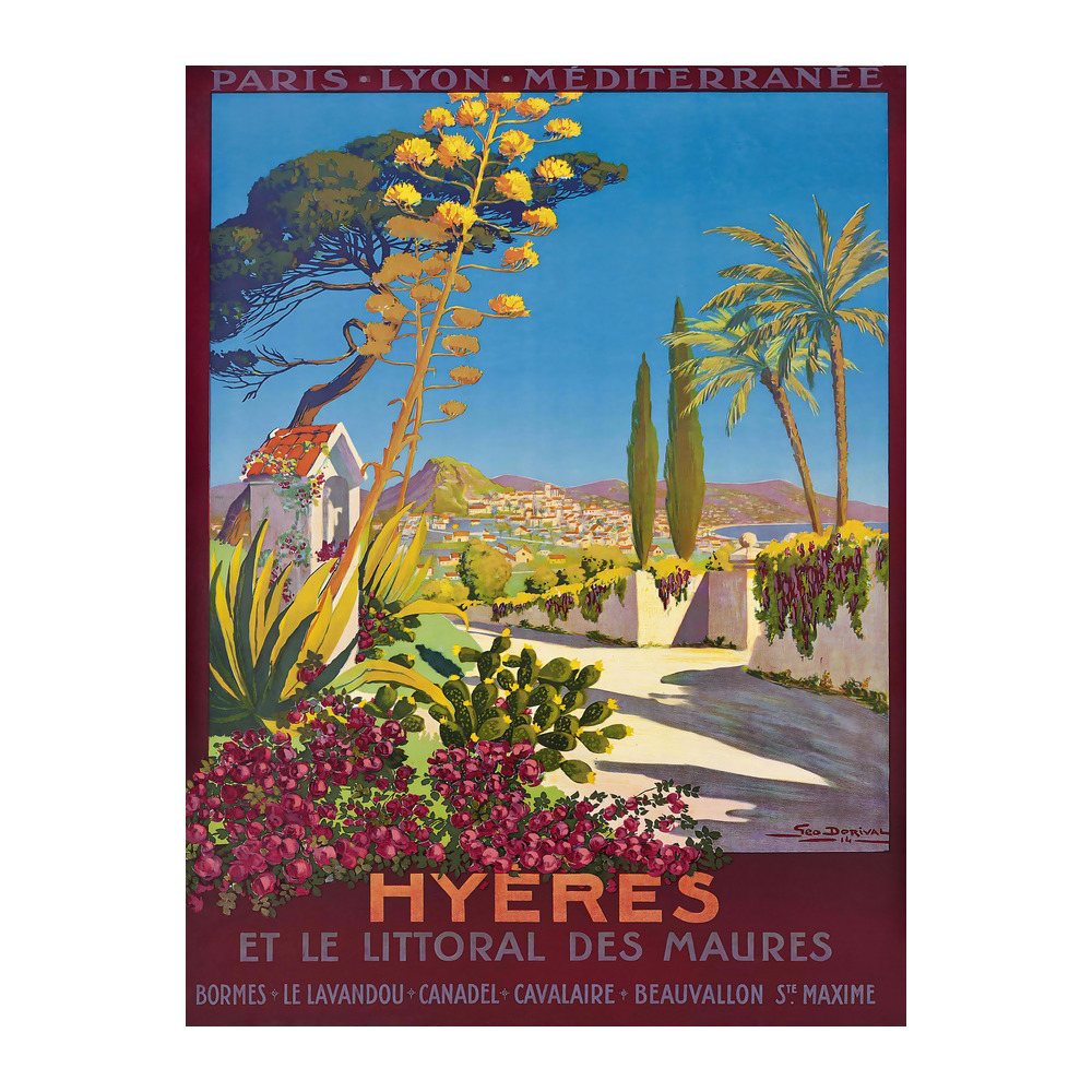 Hyeres travel poster by Georges Dorival (1914) - new reproduction fine art print mock 2