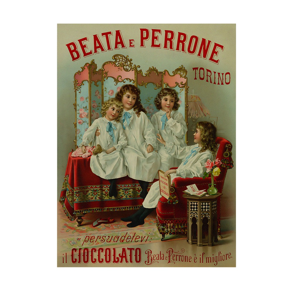 Il Cioccolato Beata e Perrone Torino chocolate poster (c. 1900) - new reproduction fine art print mock