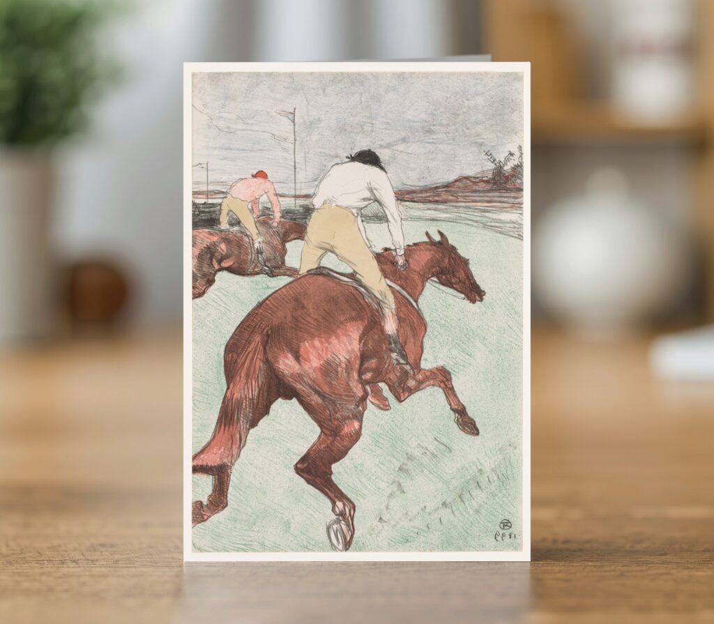 Greetings card reproducing Toulouse-Lautrec’s 1899 Jockey lithograph - new reproduction