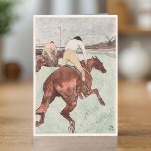 Greetings card reproducing Toulouse-Lautrec’s 1899 Jockey lithograph - new reproduction