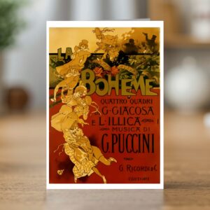 La Boheme greetings card reproducing Adolf Hohenstein's 1895 poster for Puccini's La Boheme