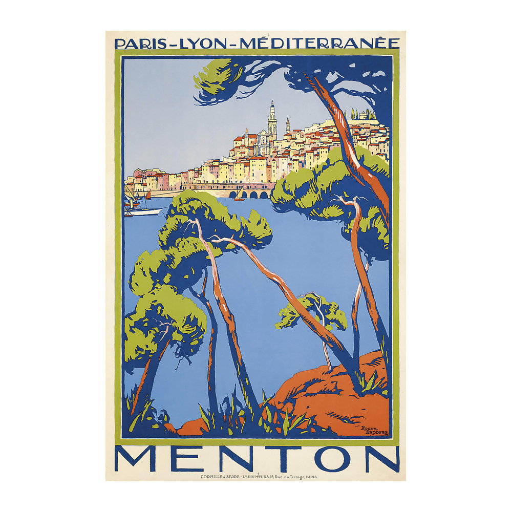 Menton Travel Poster by Roger Broders (1922) - new reproduction fine art print mock 1
