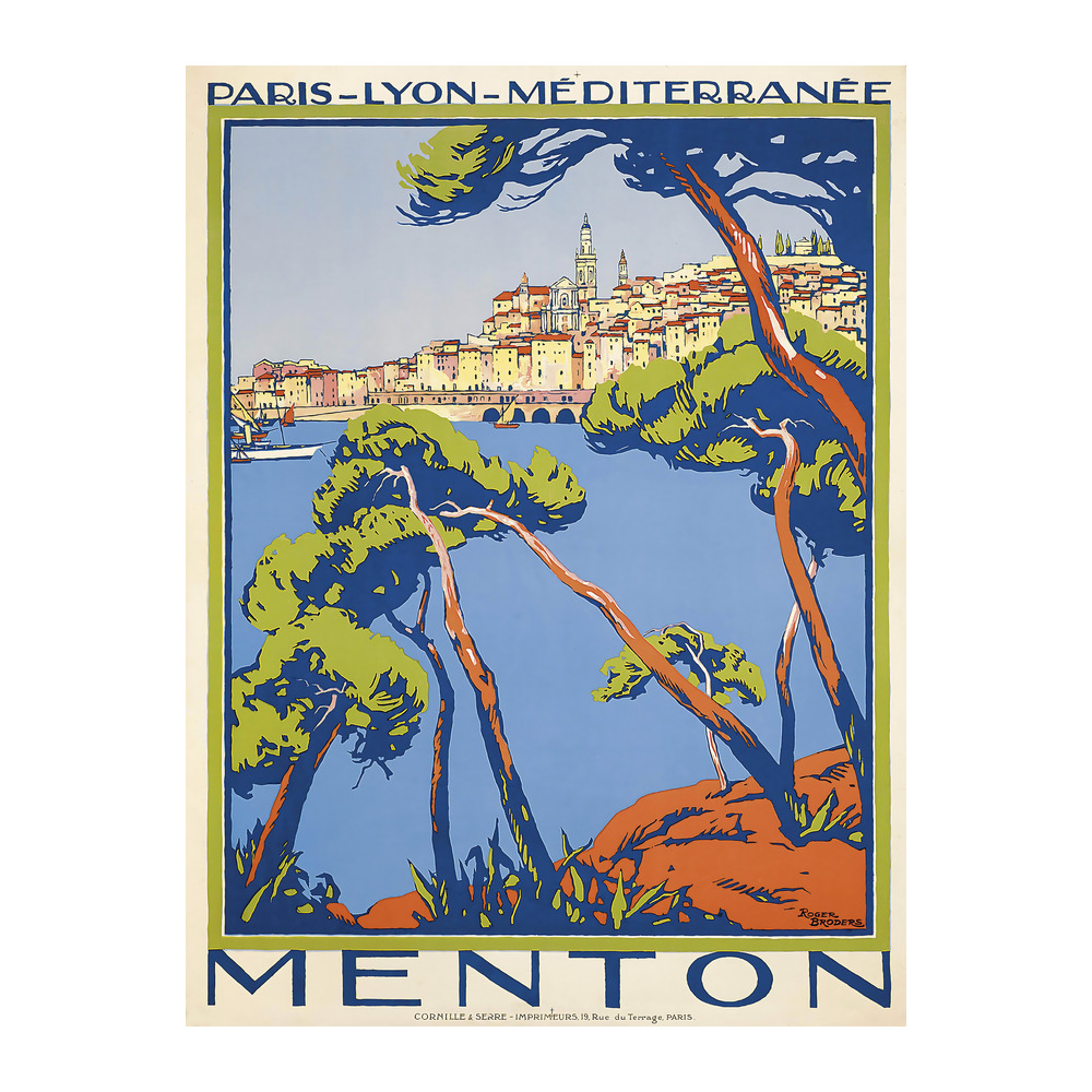Menton Travel Poster by Roger Broders (1922) - new reproduction fine art print mock 2