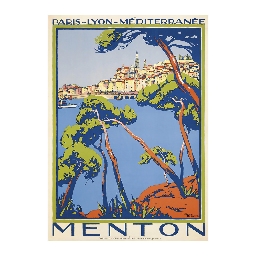 Menton Travel Poster by Roger Broders (1922) - new reproduction fine art print mock 4